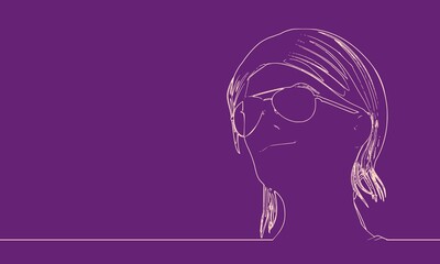 Portrait of beautiful woman in sunglasses. Short hair. Thin line style