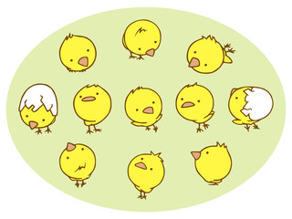 Chicken in different poses cute doodle animal vector isolated colorful illustrations