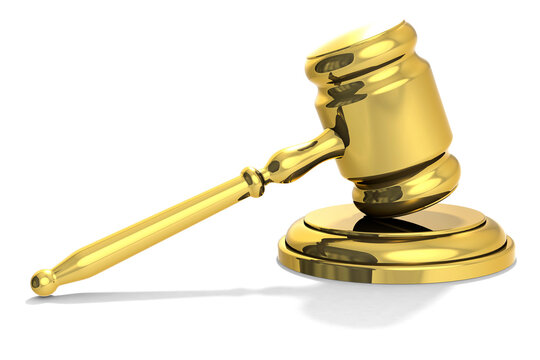 Golden judge gavel isolated. Symbol of justice concept