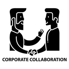 corporate collaboration icon, black vector sign with editable strokes, concept illustration