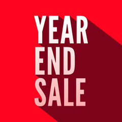 Year end sale white letters with long shadow on red background.