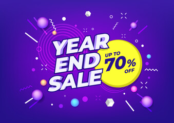Year end sale poster or flyer design. End of year sale on colorful background.