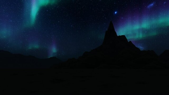 Aurora Northern lights winter mountain on Starry sky 4k