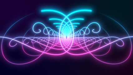 3D Rendered Modern Abstract glowing Neon Lines in Floral shape 8K