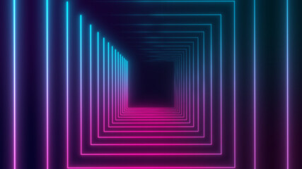 Fototapeta premium 3D Rendered Modern Abstract glowing Neon Lines in Square 8K