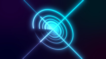 Obraz premium 3D Rendered Modern Abstract glowing Neon Lines point target shape in 8K