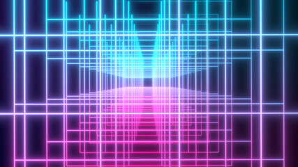 3D Rendered Modern Abstract glowing Neon Lines Network Grid lines in 8K
