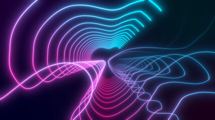 3D Rendered Modern Abstract glowing Neon Lines wave shape in 8K