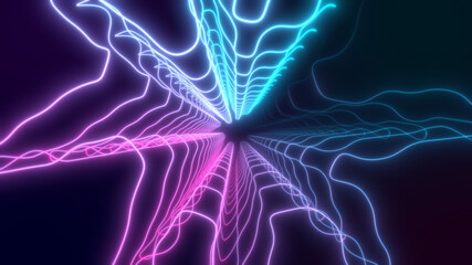 Fototapeta na wymiar 3D Rendered Modern Abstract glowing Neon Lines waves shapes in 8K