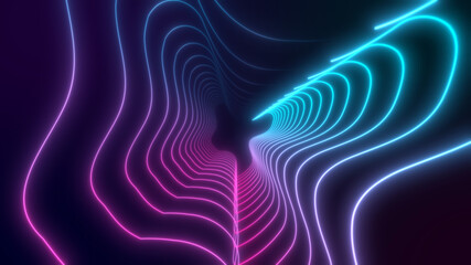 3D Rendered Modern Abstract glowing Neon Lines wavy in 8K