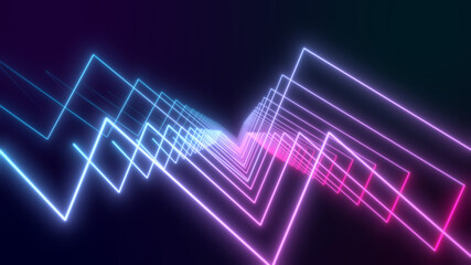 3D Rendered Modern Abstract glowing Neon Lines Zigzag shape in 8K