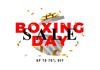 Boxing day sale with gift box banner template. Boxing day special offer 50% off.