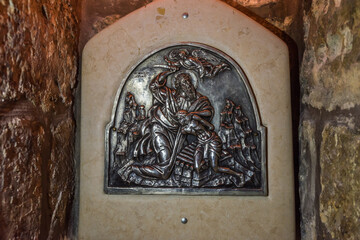 Bas-reliefs of  Jesus at the Birth place of Virgin Mary under the Church of St Anne in Jerusalem...