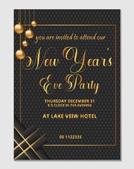 vector illustration 2021 new year Trendy templates for invitation, banner, flyer, poster, greeting card with black background ,ornaments and golden text .