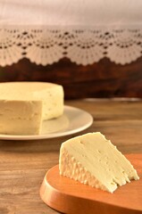 slice of white cheese served on the table