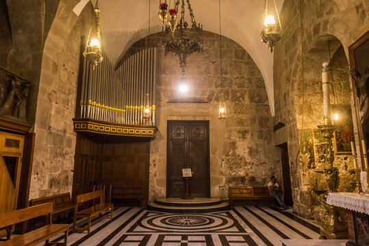 Interiors in Church of the Holy Sepulcher, also  the Church of the Resurrection or Church of the Anastasis, in Old City of Jerusalem