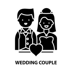 wedding couple icon, black vector sign with editable strokes, concept illustration
