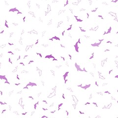 Light Pink vector seamless pattern with sea dolphins.