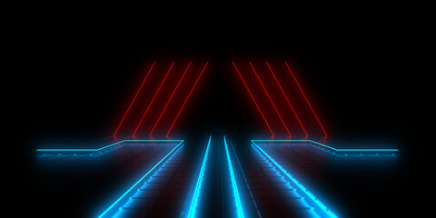 3D abstract background with neon lights.. 3d illustration