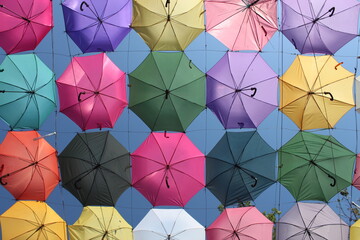 Fototapeta na wymiar Multicolor Umbrellas in Laoag City