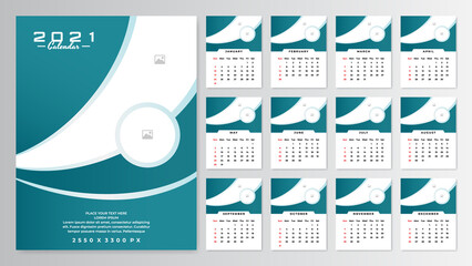 2021 calendar template design in modern color
