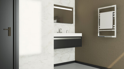 Scandinavian bathroom, classic  vintage interior design. 3D rendering.