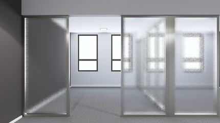 Open space office interior with like conference room. Mockup. 3D rendering.. Blank room.  Mockup.