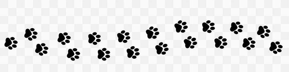 Paw vector foot trail print . Dog, puppy,cat,bear,wolf silhouette animal. Paw print trail on transparent background. Vector illustration © SVIATOSLAV