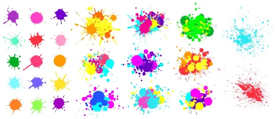 Foto op Canvas Color paint splatter. Spray paint blot element. Colorful ink stains mess. Watercolor spots in raw, splashes © Tartila