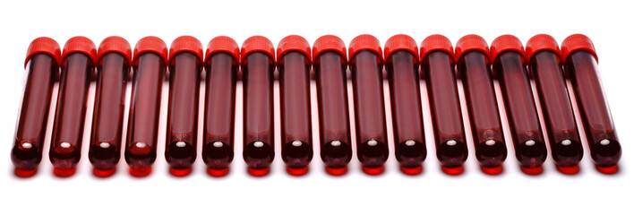 Test tubes with red plug isolated on white background