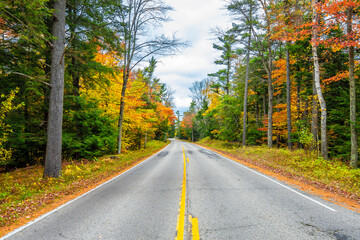 Beautiful road with autumn colors in Wisconsin of USA