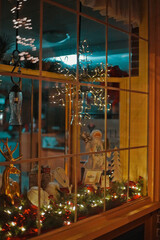 Christmas Window Store Front On A Dark Street During At Night In Dover NH (New Hampshire)