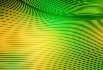 Light Green, Yellow vector background with curved lines.