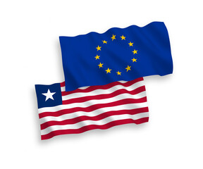 Flags of European Union and Liberia on a white background