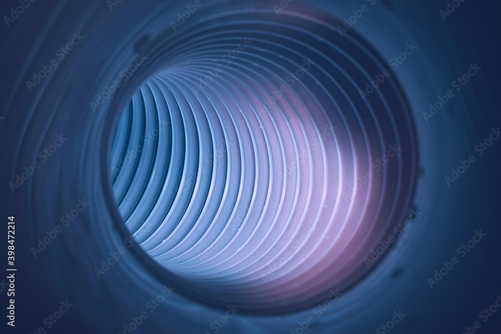 Poster Beautiful round abstract blue tunnel with color light on a background pattern textured ford design.