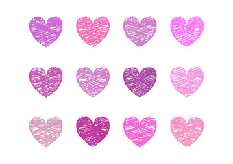 Happy Valentine's Day.
Collection of cute hearts with doodles on a transparent background.
