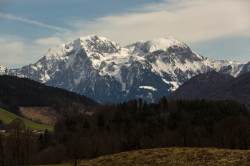 Naklejka premium Snowy mountain panorama in Bavarian Alps