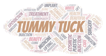 Fototapeta premium Tummy Tuck typography word cloud create with the text only. Type of plastic surgery