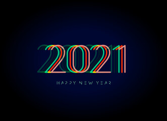 New Year 2021 numbers for digital display design. Neon lighting poster for party, event, invitations and calendars in cyberpunk, rave, popular futuristic style, ui and hud. Vector illustration.