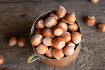 Hazelnuts in a vintage cup