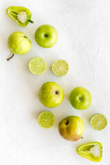 Green vegetables and herbs set, top view