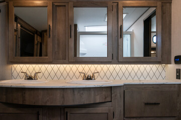 RV Interior Double Sink Bathroom