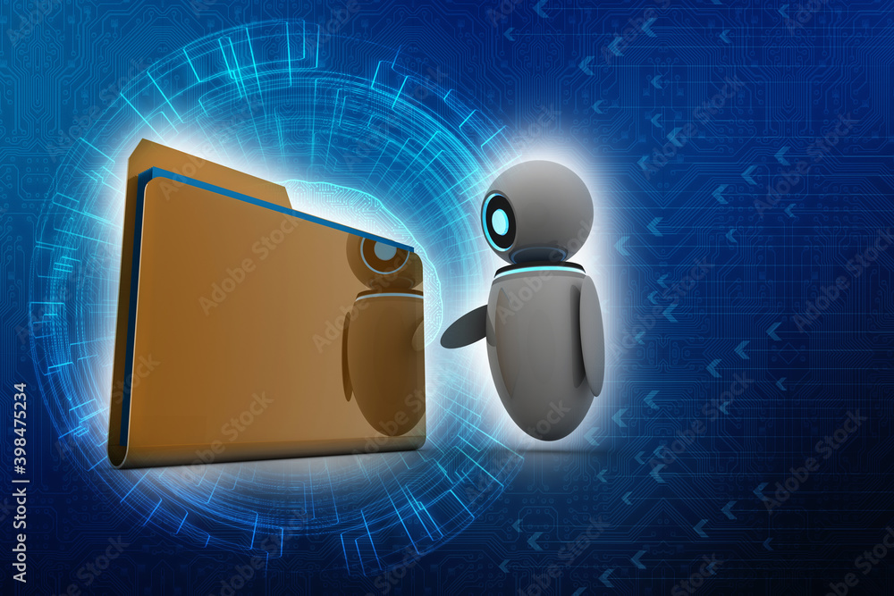 Poster 3d render robot with folder