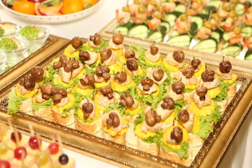 Assorted canapes on a festive table