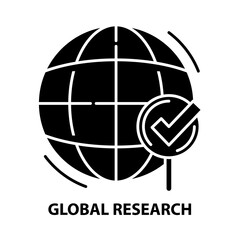global research icon, black vector sign with editable strokes, concept illustration