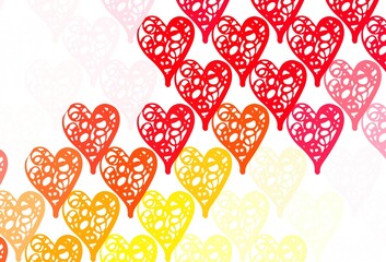 Light Red, Yellow vector pattern with colorful hearts.