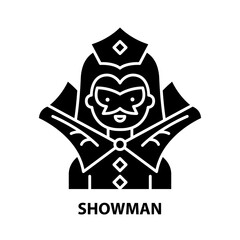 showman icon, black vector sign with editable strokes, concept illustration