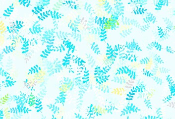 Light Blue, Yellow vector natural pattern with leaves.