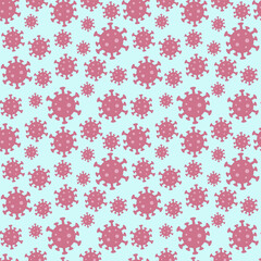 Vector pattern with the image of the coronavirus. Background for banners and websites. Pattern with coronavirus cells. Blue background. Vector pattern. Flat illustration. Viral pandemic.