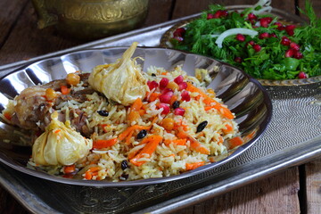 Uzbek lamb pilaf with pomegranate and tandyr flatbread